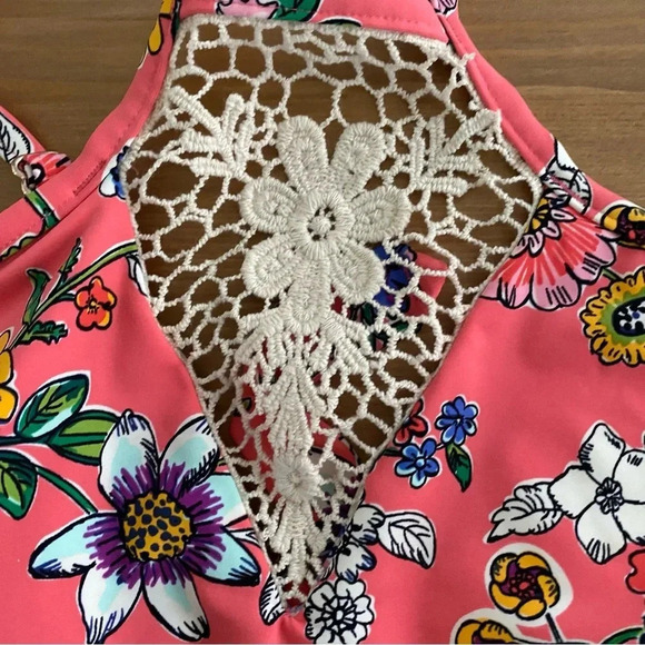 Vera Bradley Coral Floral Print Harper High-Neck Reversible Bikini Top L 12-14 - Picture 4 of 16